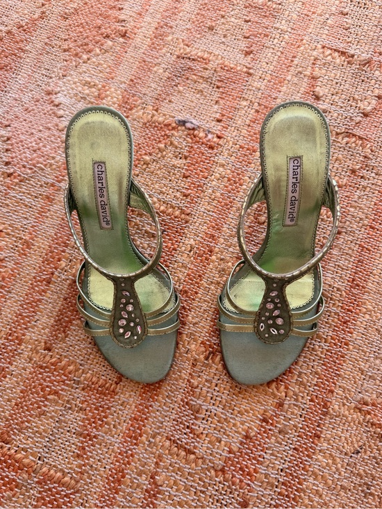 Charles David Shoes - Vintage Y2K Charles David Sage Green Metallic Satin Strappy Sandals Sz 6.5